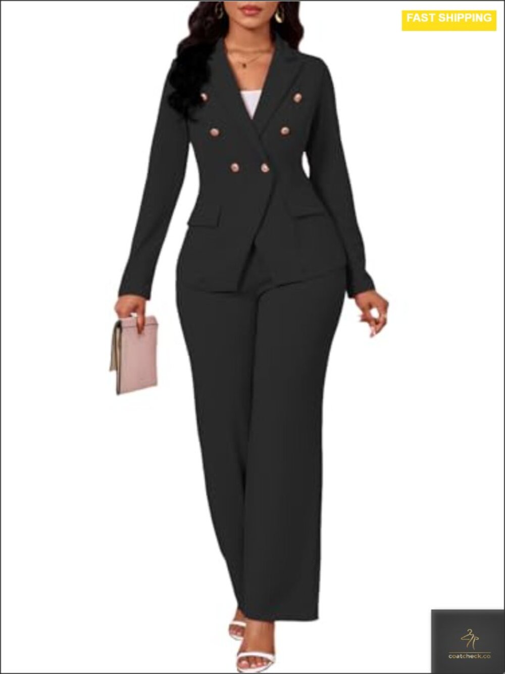 Women's 2 Piece Pantsuit Blazer Matching Set Business Work Suit Stretch Trousers